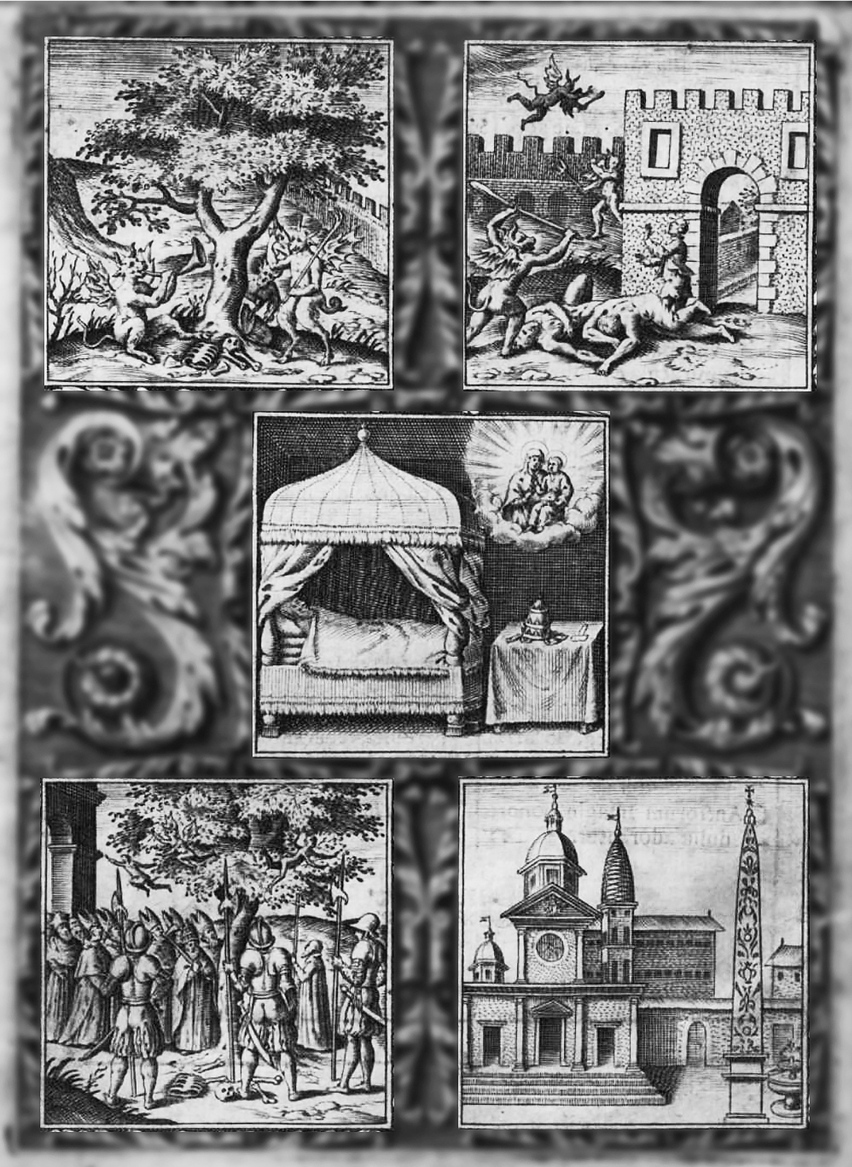 Vintage Drawings Showing Story of Holy Pontif Pascal II and Porta Del Popolo